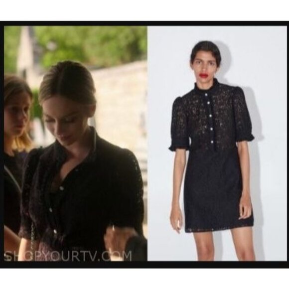 NEW Zara Womens Plus XXL Black Lace Dress Ruffle Details & Jewel Buttons - Picture 16 of 16